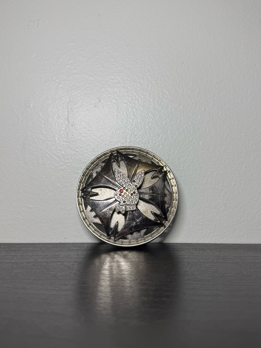 Y2K 2000s Silver Spinners Bunny Rhinestone Floral Belt Buckle